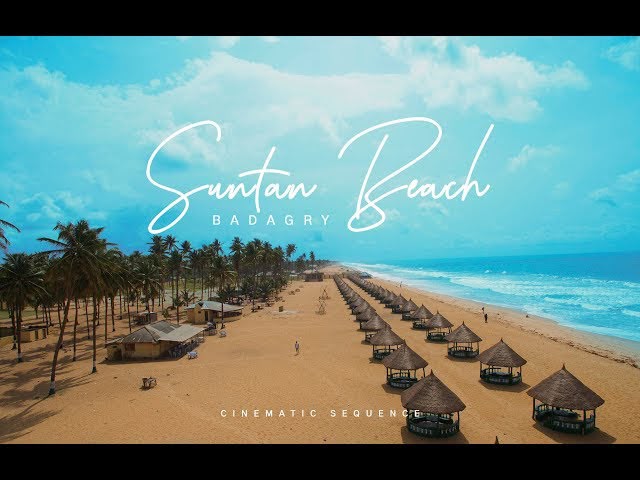Aerial view of Suntan Beach shoreline in Badagry